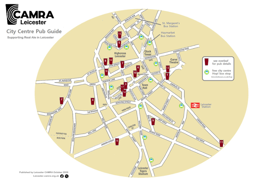 Leicester city centre pub map, October 2026