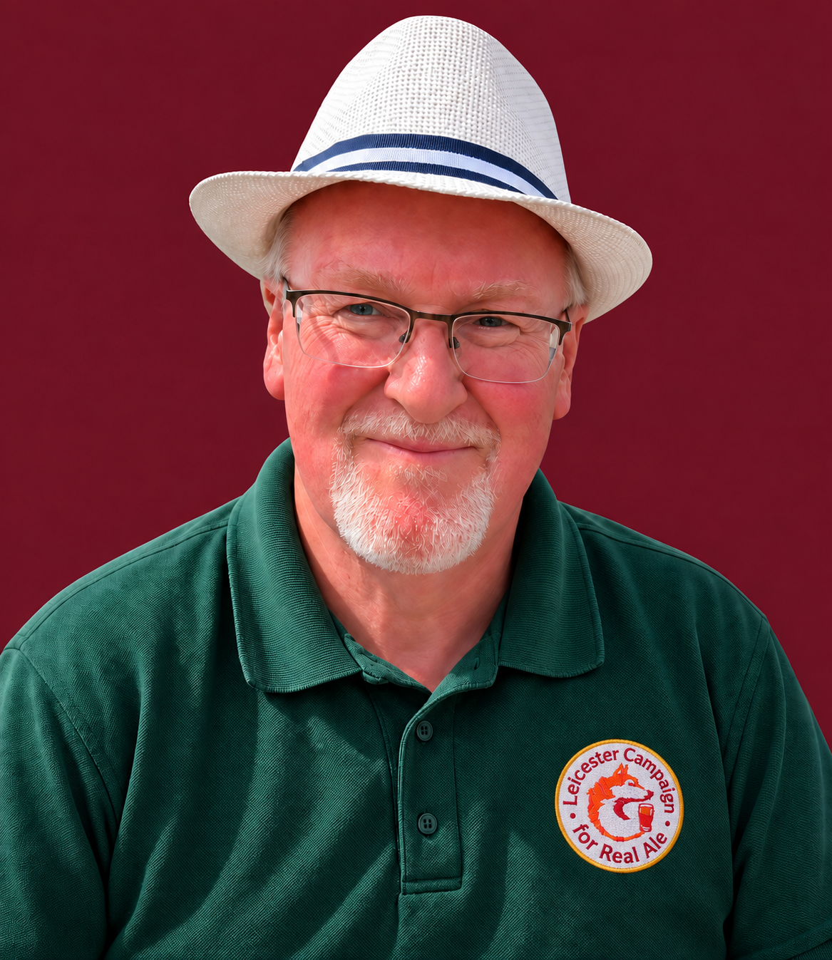 Steve Collins wearing his white hat and green CAMRA polo